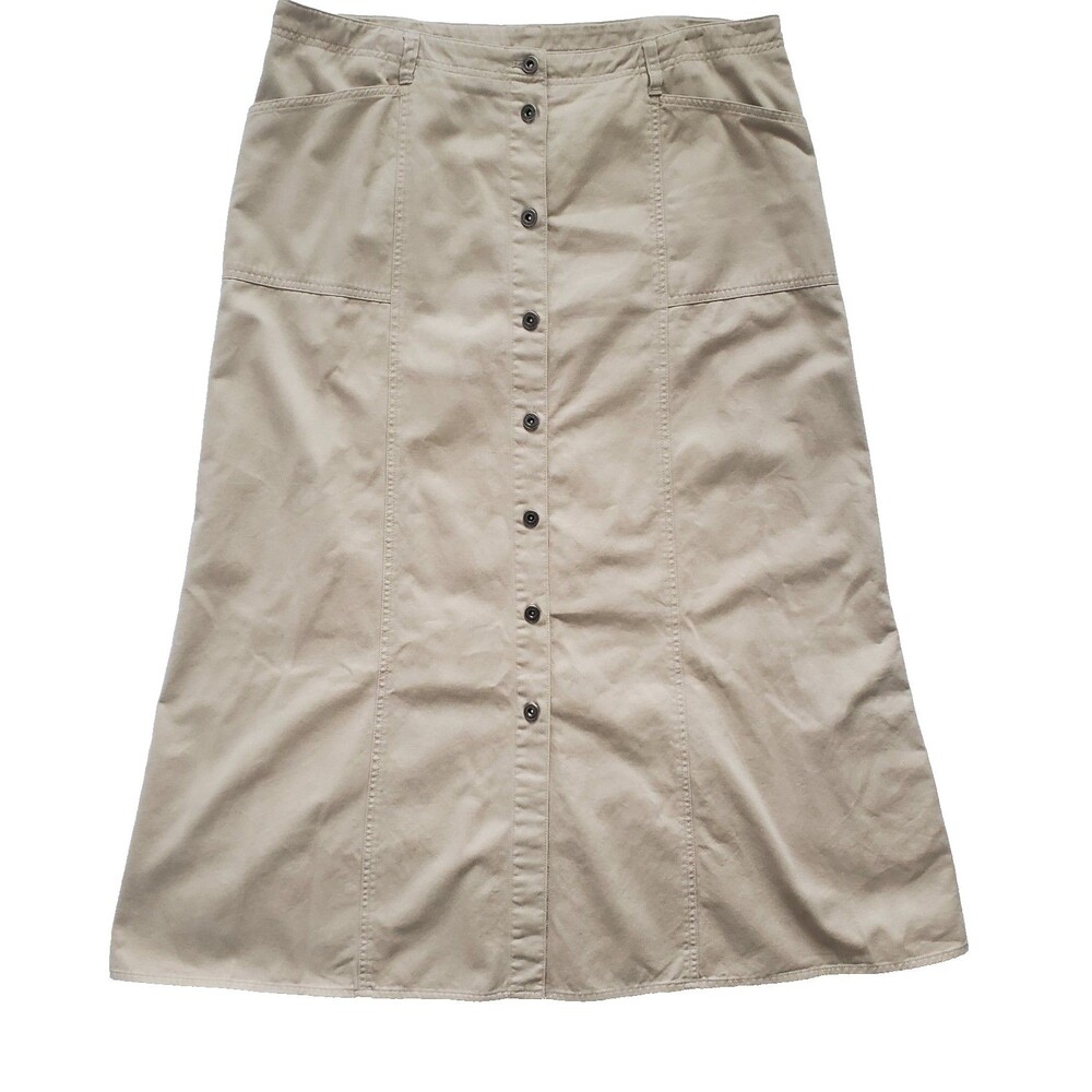 Vintage Lauren Ralph Lauren Maxi Skirt Size 16 Khaki Button Front Cotton A Line